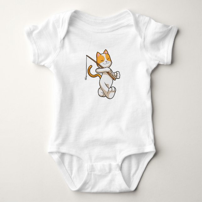 Cat at Fishing with Fishing rod Baby Bodysuit (Front)