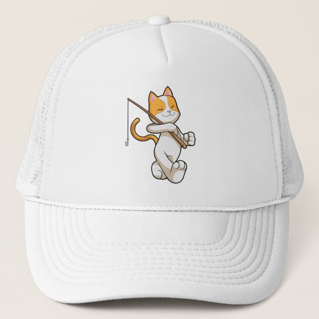 Cat at Fishing with Fishing rod Trucker Hat (Front)