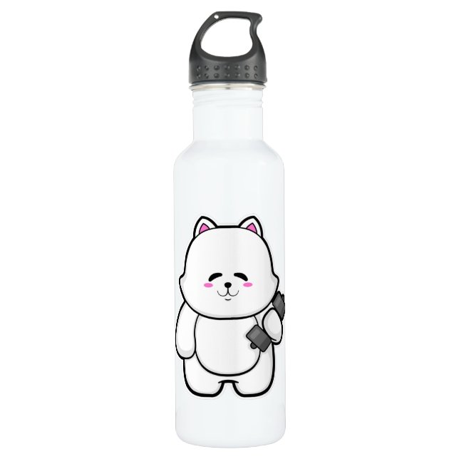 Cat at Fitness with Dumbbell 710 Ml Water Bottle (Front)