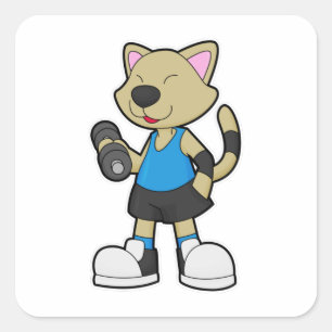 Cat at Fitness with Dumbbell Square Sticker