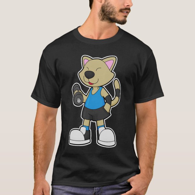 Cat at Fitness with Dumbbell T-Shirt (Front)