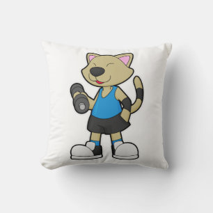 Cat at Fitness with Dumbbell Throw Pillow