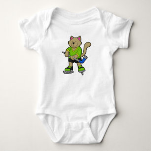 Cat at Hockey with Hockey stick Baby Bodysuit