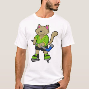 Cat at Hockey with Hockey stick T-Shirt