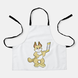 Cat at Ice hockey with Ice hockey stick Apron