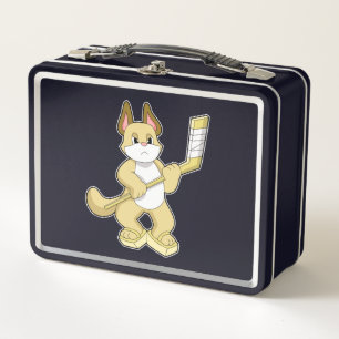 Cat at Ice hockey with Ice hockey stick Metal Lunch Box