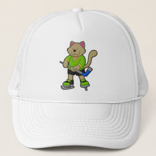 Cat at Ice hockey with Ice hockey stick Trucker Hat