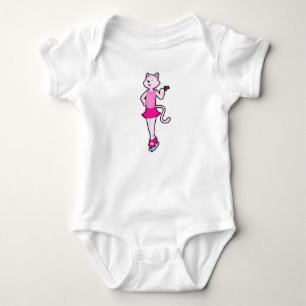 Cat at Ice skating with Flower Baby Bodysuit