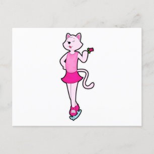 Cat at Ice skating with Flower Postcard