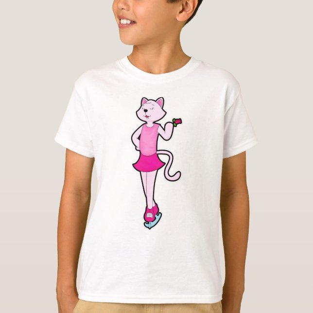 Cat at Ice skating with Flower T-Shirt (Front)