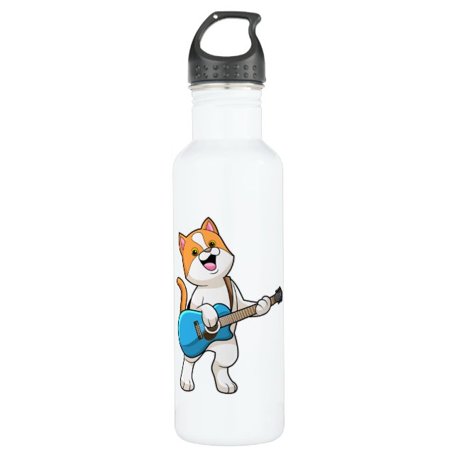 Cat at Music with Guitar 710 Ml Water Bottle (Front)