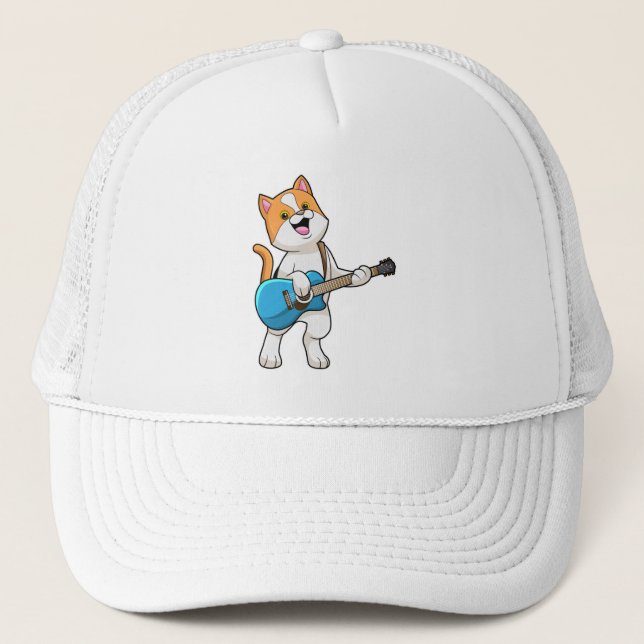 Cat at Music with Guitar Trucker Hat (Front)