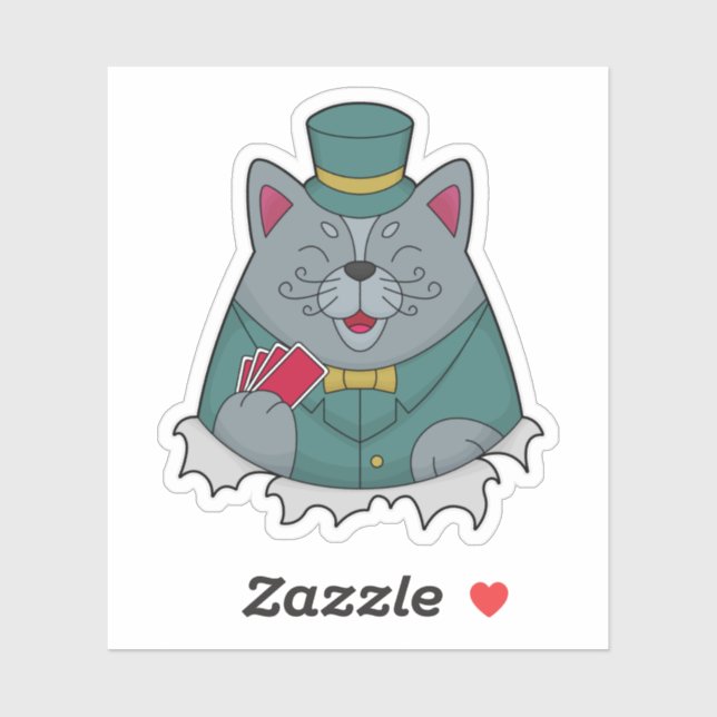 Cat at Poker with Poker cards (Sheet)