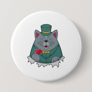 Cat at Poker with Poker cards 3 Inch Round Button