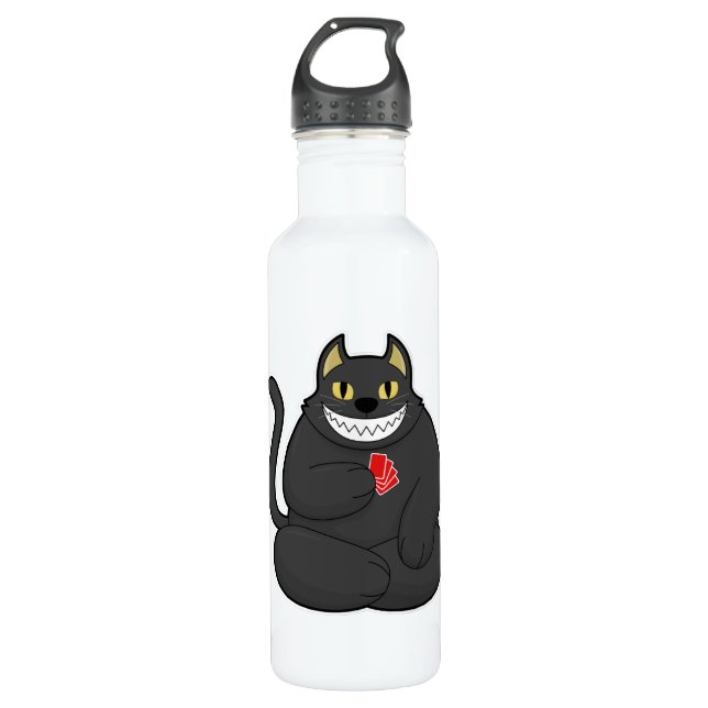 Cat at Poker with Poker cards 710 Ml Water Bottle (Front)