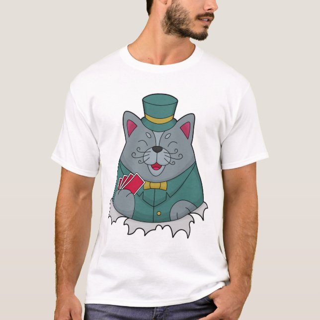 Cat at Poker with Poker cards T-Shirt (Front)