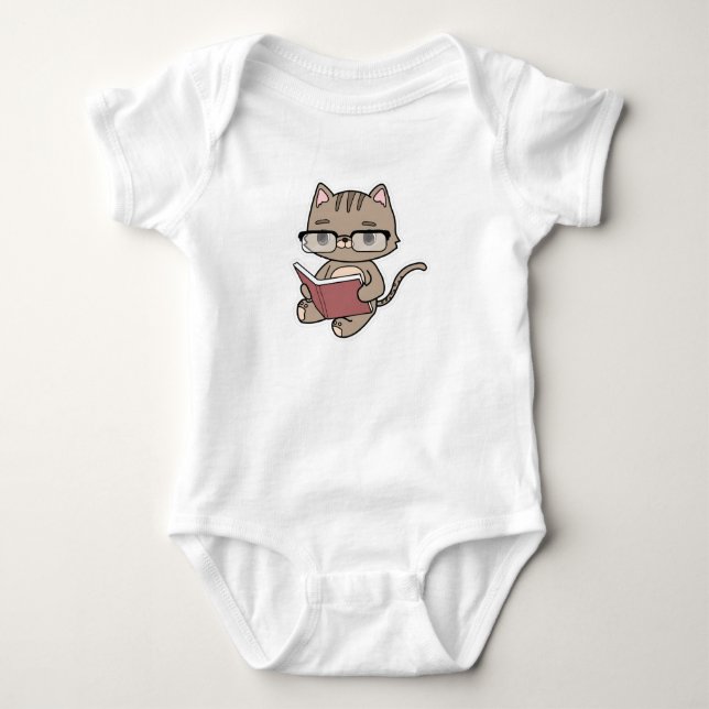Cat at Reading with Book Baby Bodysuit (Front)