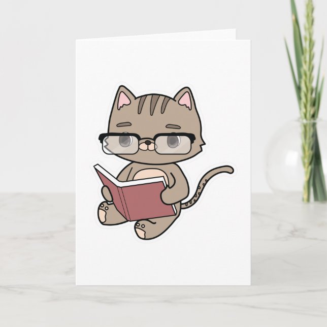Cat at Reading with Book Card (Front)