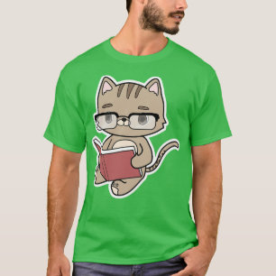 Cat at Reading with Book T-Shirt