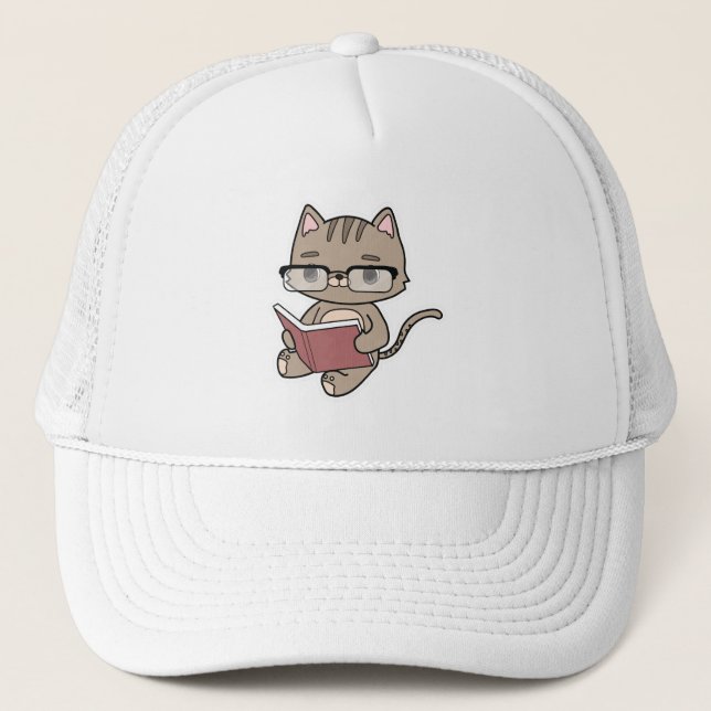 Cat at Reading with Book Trucker Hat (Front)