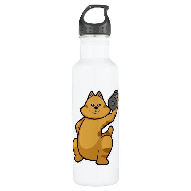 Cat at shoulder training with Dumbbell 710 Ml Water Bottle (Front)