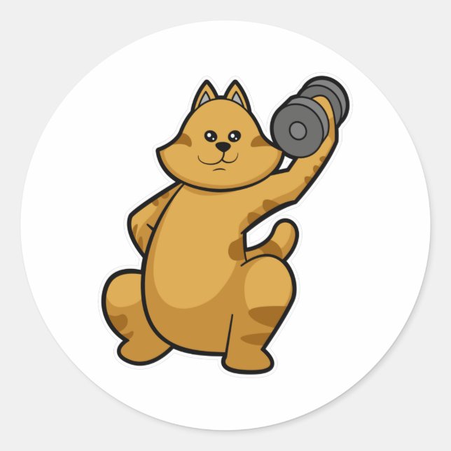 Cat at shoulder training with Dumbbell Classic Round Sticker (Front)
