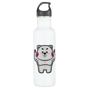 Cat at shoulder training with Dumbbells 710 Ml Water Bottle