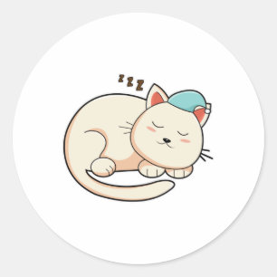 Cat at Sleeping with Nightcap Classic Round Sticker