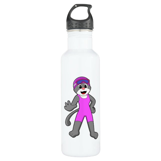 Cat at Swimming with Swimsuit 710 Ml Water Bottle (Front)