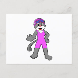 Cat at Swimming with Swimsuit Postcard