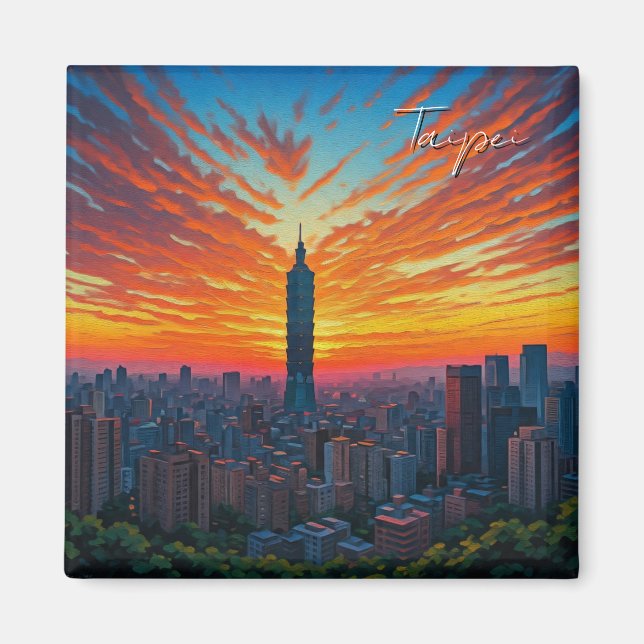 Cat at Taipei 101 Taiwan Sunset Magnet (Front)