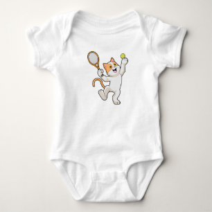 Cat at Tennis with Tennis racket Baby Bodysuit
