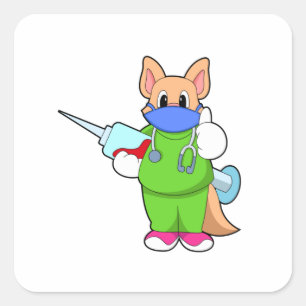 Cat at Vaccination with Syringe Square Sticker