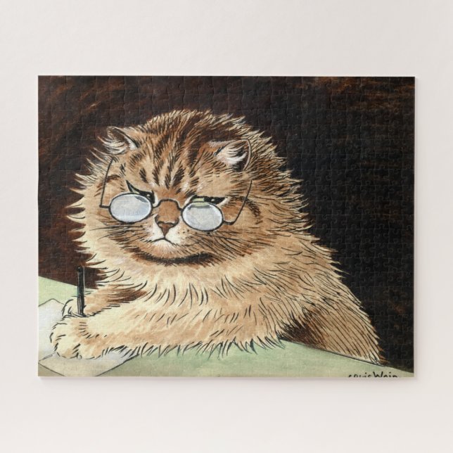 Cat at work with glasses by Louis Wain Jigsaw Puzzle (Horizontal)
