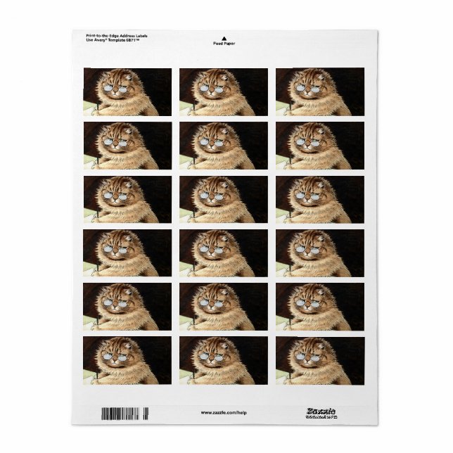 Cat at work with glasses by Louis Wain Label (Full Sheet)