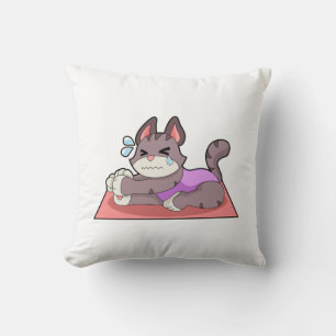 Cat at Yoga Fitness Throw Pillow