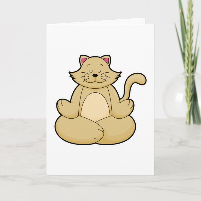 Cat at Yoga Stretching exercise in Cross legged Card (Front)