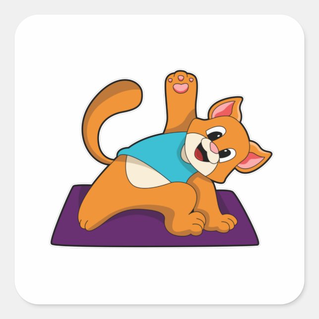 Cat at Yoga with Yoga mat Square Sticker (Front)