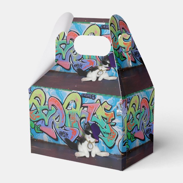 Cat Attitude.....Kitten and Graffiti Wall Favor Box (Front Side)