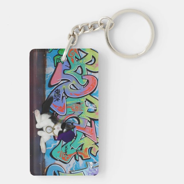 Cat Attitude.....Kitten and Graffiti Wall Keychain (Back)
