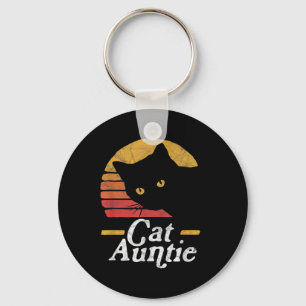 Cat Aunt Vintage Eighties Style Sun Cat Retro Dist Keychain