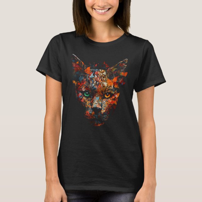 Cat Autumn Leaves  Colourful Eyes Animal Cat 1 T-Shirt (Front)