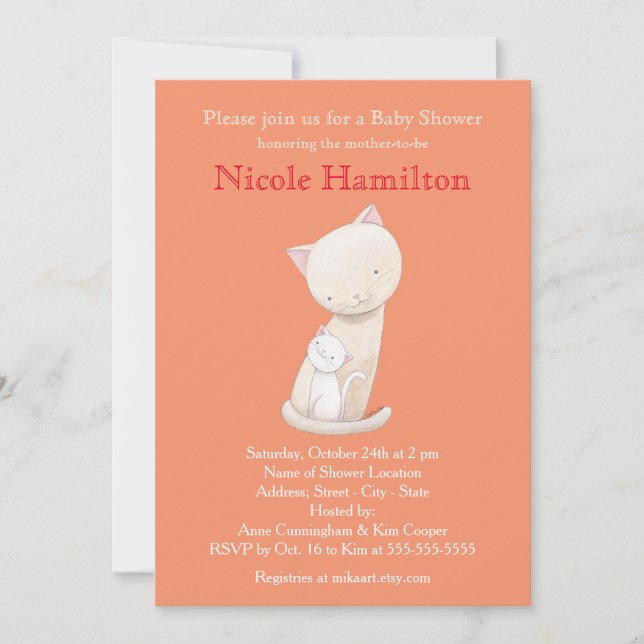 Cat Baby Shower Invitation Mom Baby Cat Invitation (Front)