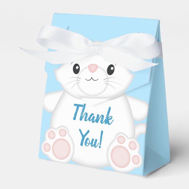 Cat Baby Shower Kitty Blue Boy Favor Box (Front Side)