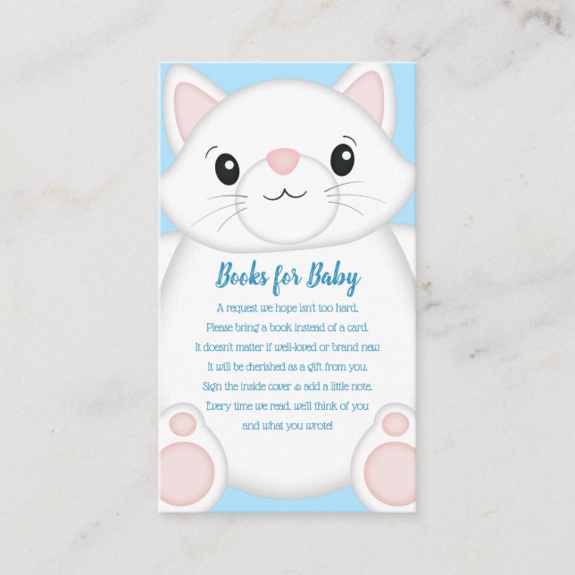 Cat Baby Shower Kitty Blue Enclosure Card (Front)