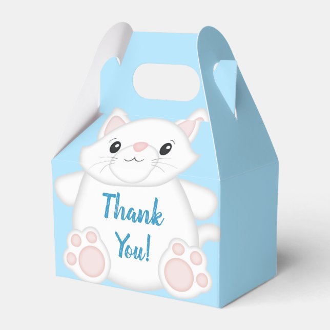 Cat Baby Shower Kitty Blue Favor Box (Front Side)