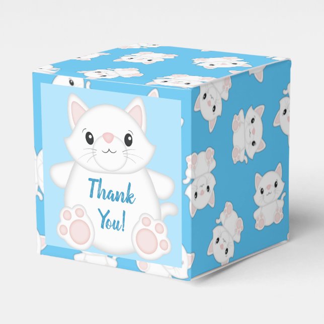 Cat Baby Shower Kitty Blue Favor Box (Front Side)