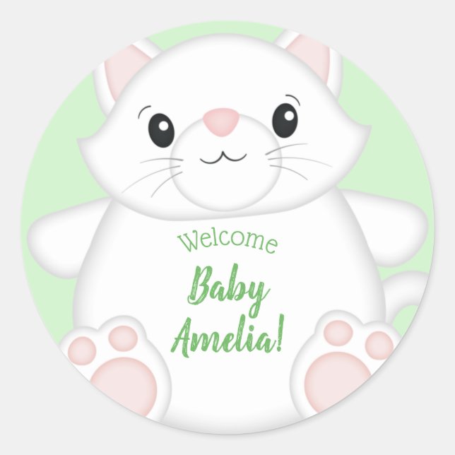 Cat Baby Shower Kitty Classic Round Sticker (Front)