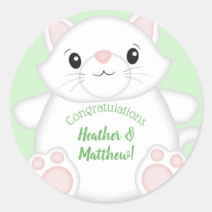 Cat Baby Shower Kitty Green Classic Round Sticker