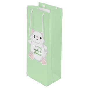 Cat Baby Shower Kitty Green Wine Gift Bag